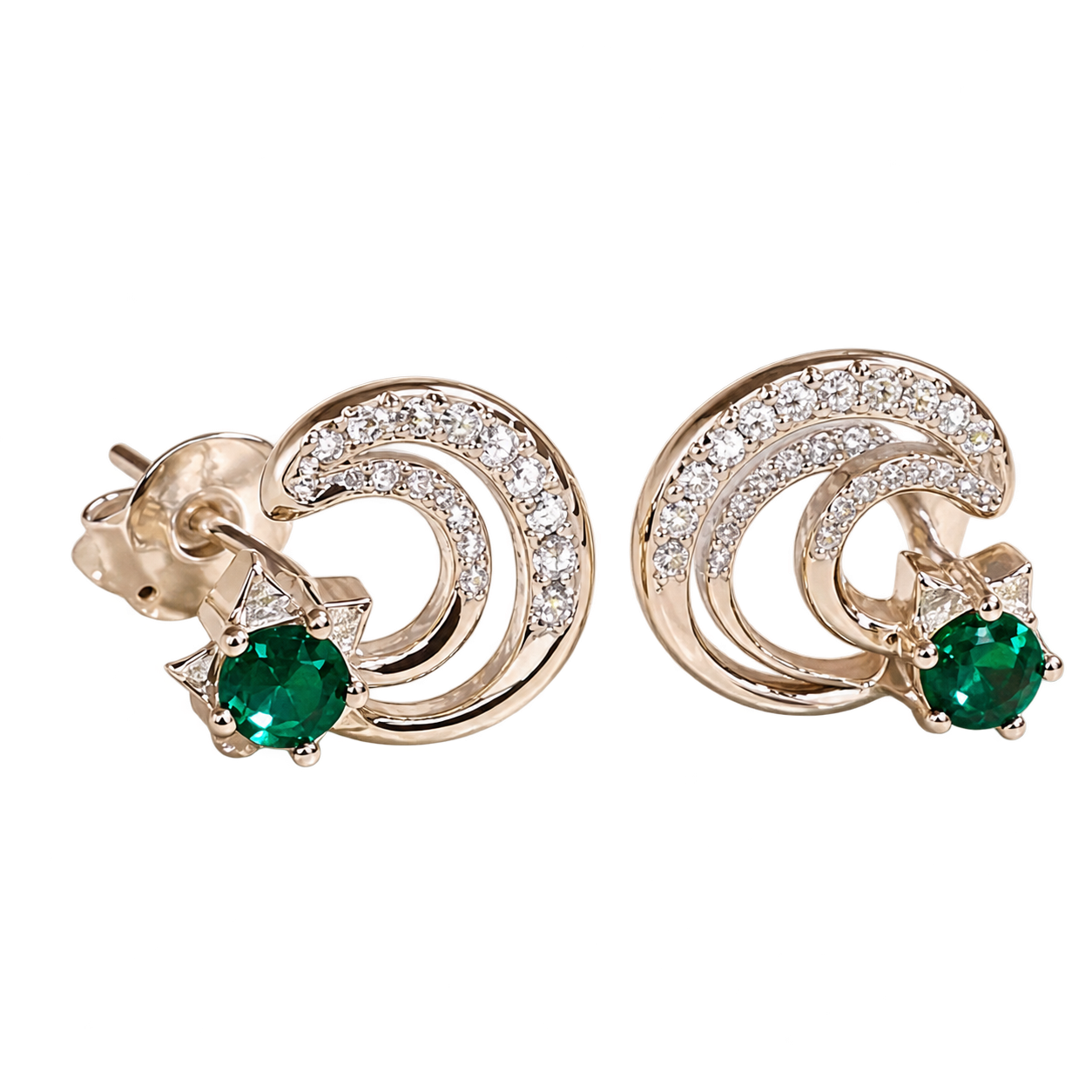 Par de aretes curvos con piedras verdes
